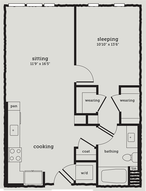 a blueprint of a floor plan with a bedroom and a living room